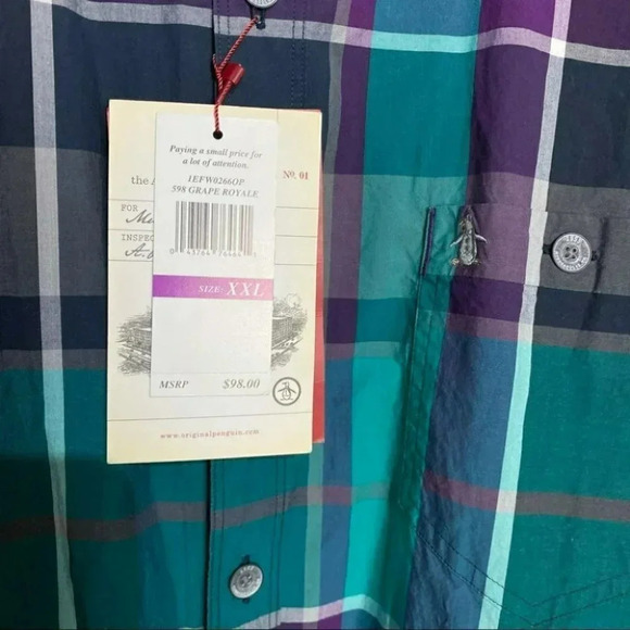 Original Penguin men’s XXL 598 grape Royal plaid long sleeve button down shirt - Picture 5 of 6